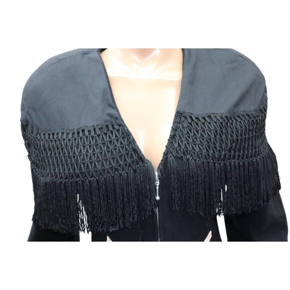 SANTANA Vintage Statement Black Fringed Zip Front Military Jacket S-M - Picture 4 of 7